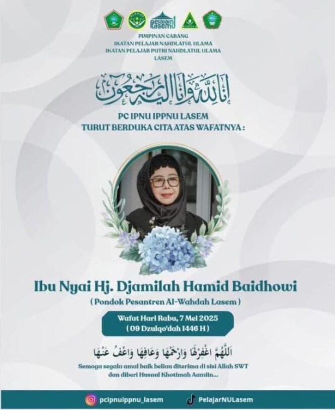 
					Berita Duka,Meninggalnya Ibu Nyai Hj. Djamilah Hamid Baidhowi Lasem