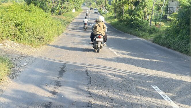 
					Kondisi terkini Jalan Clangapan-Pamotan di Ruas Desa Padaran, Rembang, Selasa (3/6/2025). (Foto: rembangsepekan.com)
