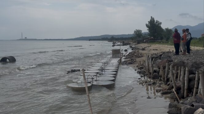
					Penanganan abrasi di Pantai Caruban, Gedongmulyo, Lasem, Rabu (11/6/2025). (Foto: rembangsepekan.com)