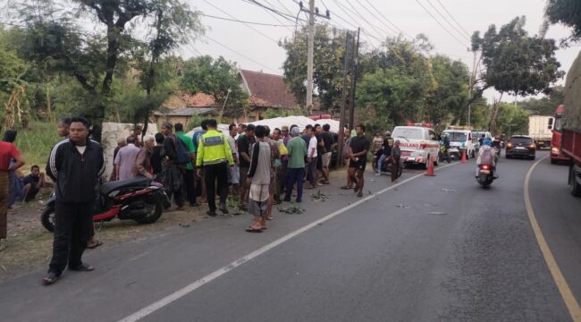 Kecelakaan lalu lintas di Jalur Pantura, wilayah Blimbing, Kecamatan Sluke, Kamis pagi, (7/8/2025). (Foto: dok Satlantas Polres Rembang/rembangsepekan.com)