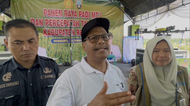 Bupati Rembang Harno usai mengikuti panen raya MT 1 di Desa Mojorembun, Kaliori, Kamis (12/2/2026). Foto: rembangsepekan.com