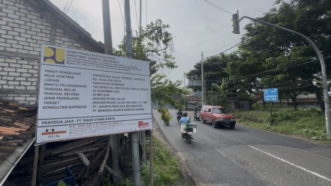 
					Perbaikan Jalur Tireman-Pamotan mulai dikerjakan pada Minggu (22/2/2026). Foto: rembangsepekan.com