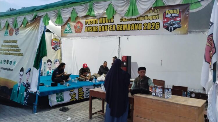Posko Mudik Ansor-Banser di Sluke, Rembang. Foto: rembangsepekan.com